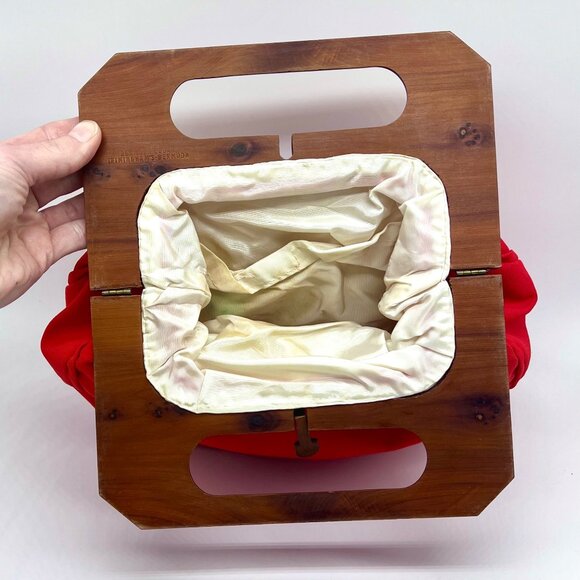 Vintage Trimingham’s Bermuda Bag Wooden Handle Handbag Mini Purse Red - Picture 5 of 10